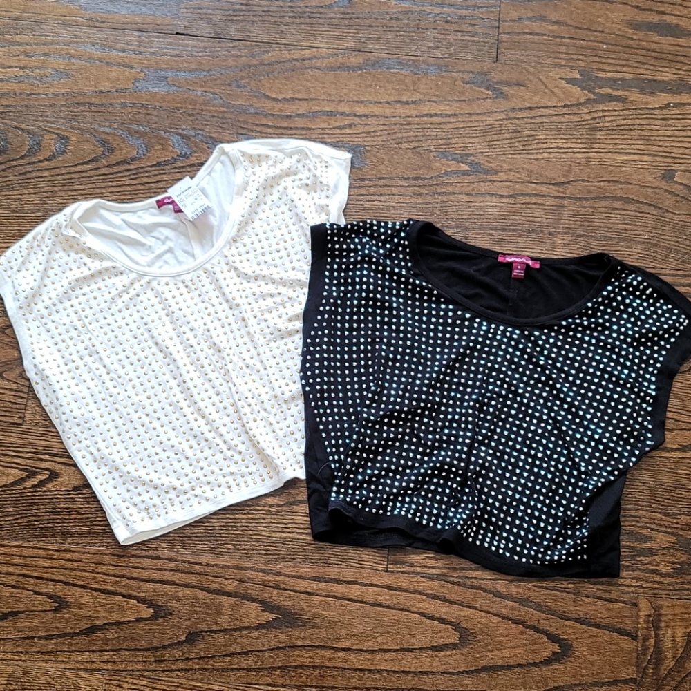 Set of 2, Studded Stretch Crop Tee